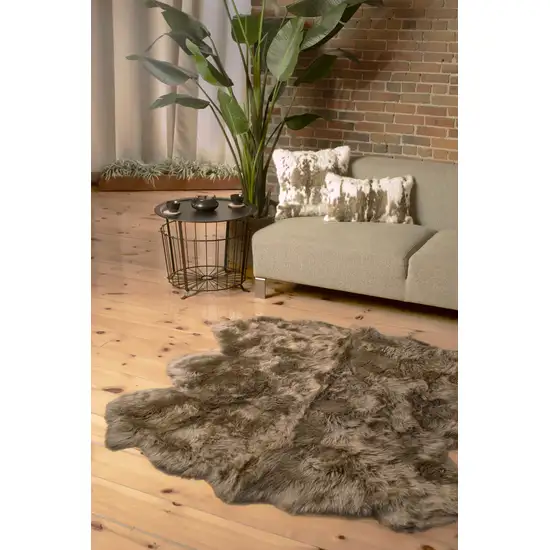 Taupe Wool Sheepskin Handmade Area Rug Photo 3