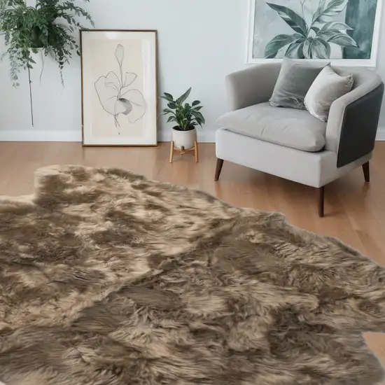 Taupe Wool Sheepskin Handmade Area Rug Photo 1