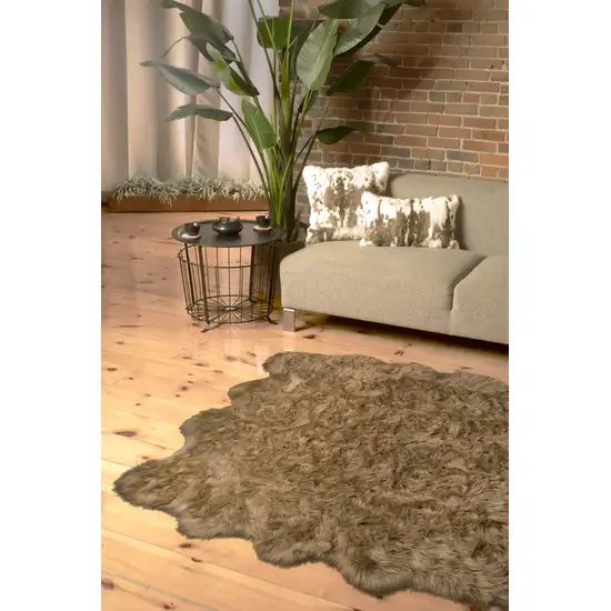 Taupe Wool Sheepskin Handmade Area Rug Photo 3