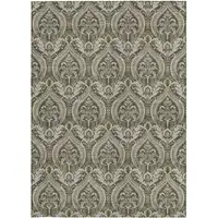 Photo of Taupe and Beige Damask Washable Non Skid Indoor Outdoor Area Rug