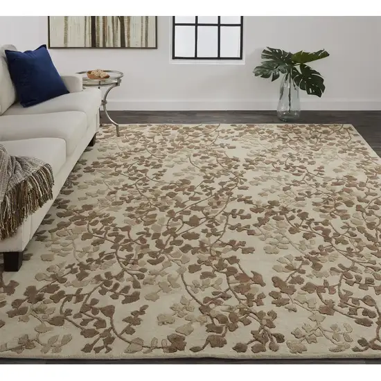 Taupe and Brown Floral Hand Tufted Area Rug Photo 8