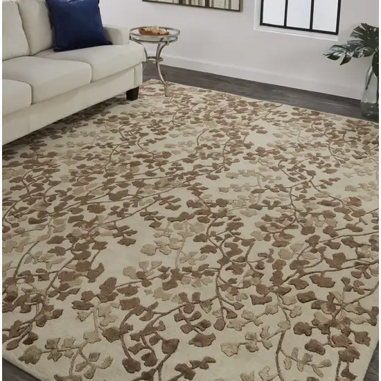 Taupe and Brown Floral Hand Tufted Area Rug Photo 9