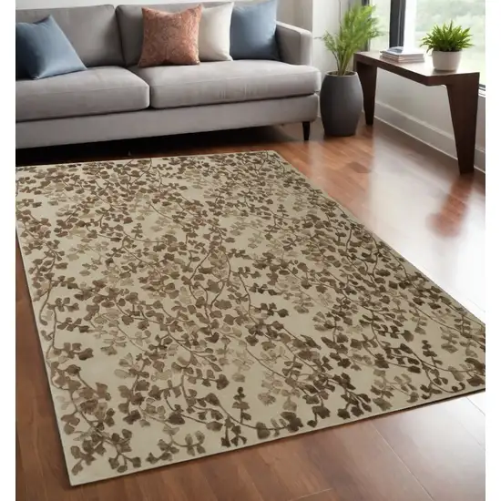 Taupe and Brown Floral Hand Tufted Area Rug Photo 2