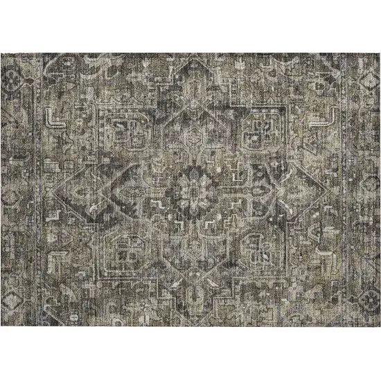 Taupe and Dark Taupe Oriental Washable Non Skid Indoor Outdoor Area Rug Photo 2