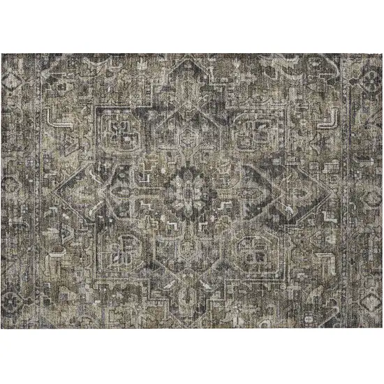 Taupe and Dark Taupe Oriental Washable Non Skid Indoor Outdoor Area Rug Photo 5