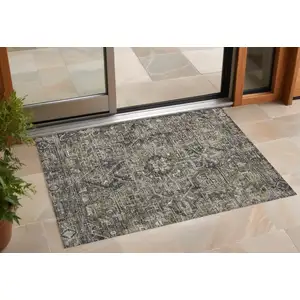 Photo of Taupe and Dark Taupe Oriental Washable Non Skid Indoor Outdoor Area Rug