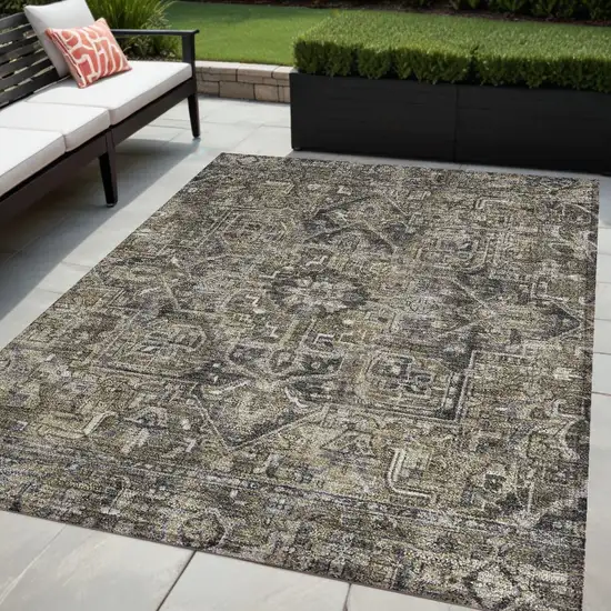 Taupe and Dark Taupe Oriental Washable Non Skid Indoor Outdoor Area Rug Photo 1