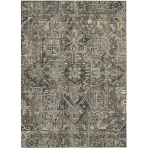 Photo of Taupe and Dark Taupe Oriental Washable Non Skid Indoor Outdoor Area Rug