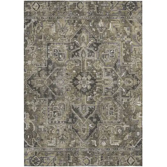 Taupe and Dark Taupe Oriental Washable Non Skid Indoor Outdoor Area Rug Photo 2