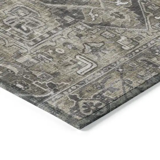 Taupe and Dark Taupe Oriental Washable Non Skid Indoor Outdoor Area Rug Photo 7