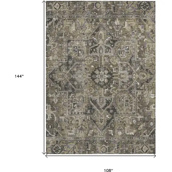 Taupe and Dark Taupe Oriental Washable Non Skid Indoor Outdoor Area Rug Photo 3