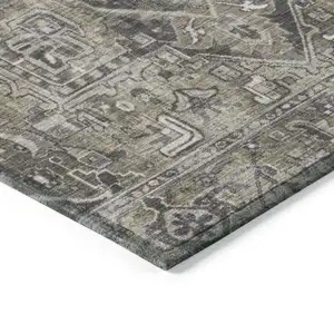 Photo of Taupe and Dark Taupe Oriental Washable Non Skid Indoor Outdoor Area Rug