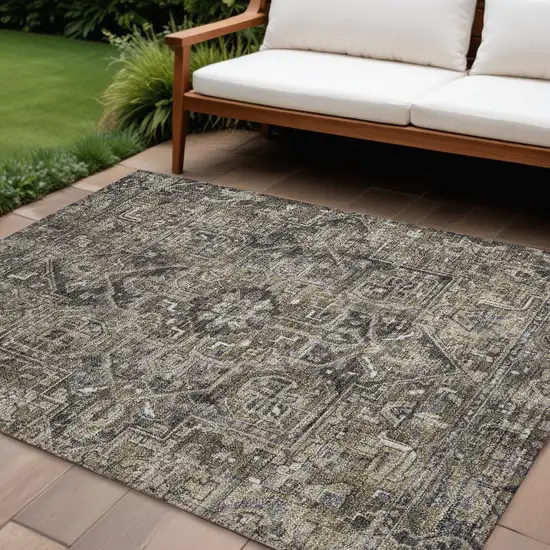 Taupe and Dark Taupe Oriental Washable Non Skid Indoor Outdoor Area Rug Photo 1