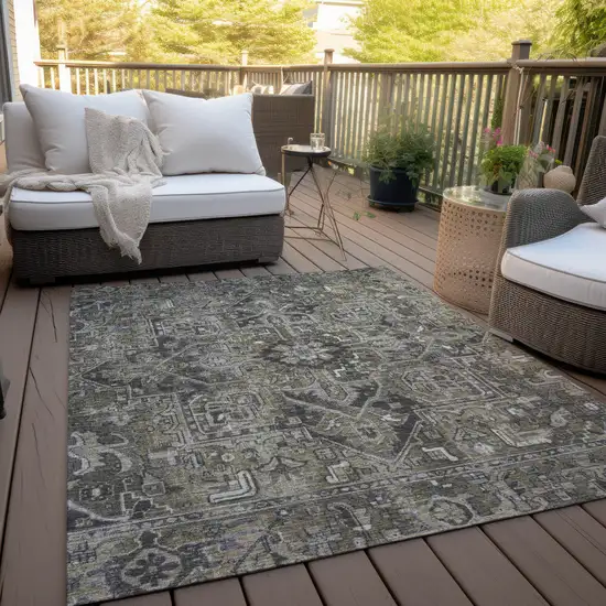 Taupe and Dark Taupe Oriental Washable Non Skid Indoor Outdoor Area Rug Photo 8