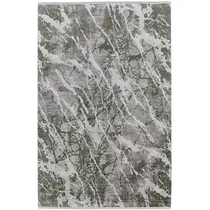 Photo of Taupe and Gray Abstract Power Loom Area Rug With Fringe