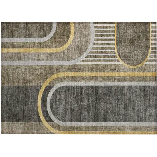 Gray Green and Gold Abstract Washable Non Skid Indoor Outdoor Area Rug Photo 2