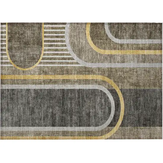 Taupe and Gray Abstract Washable Non Skid Indoor Outdoor Area Rug Photo 3