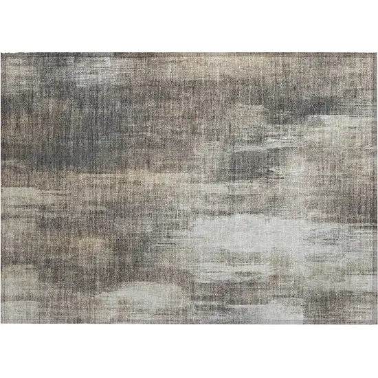 Taupe and Gray Abstract Washable Non Skid Indoor Outdoor Area Rug Photo 2