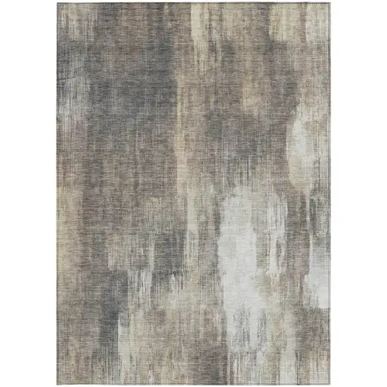 Taupe and Gray Abstract Washable Non Skid Indoor Outdoor Area Rug Photo 4