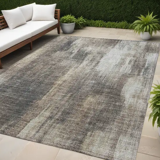 Taupe and Gray Abstract Washable Non Skid Indoor Outdoor Area Rug Photo 1