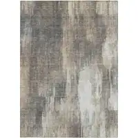 Photo of Taupe and Gray Abstract Washable Non Skid Indoor Outdoor Area Rug