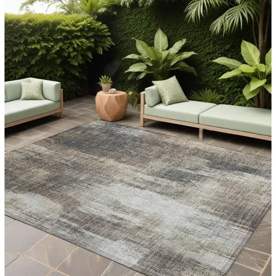 Taupe and Gray Abstract Washable Non Skid Indoor Outdoor Area Rug Photo 1