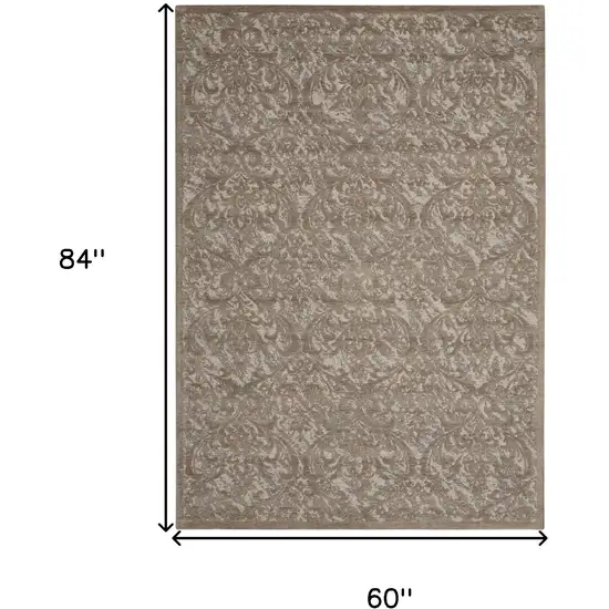 Taupe and Gray Damask Distressed Area Rug Photo 3