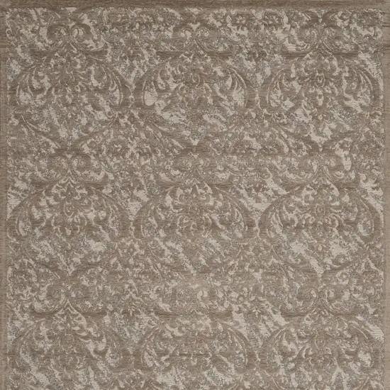 Taupe and Gray Damask Distressed Area Rug Photo 6