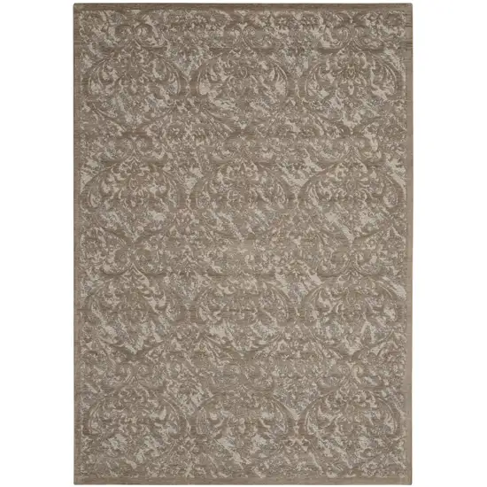 Taupe and Gray Damask Distressed Area Rug Photo 2