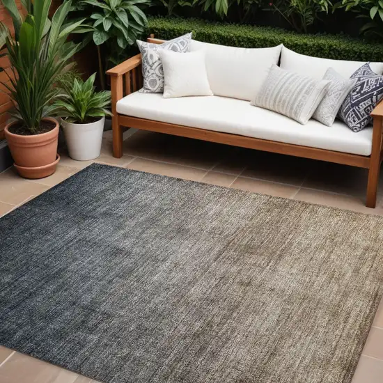 Taupe and Gray Ombre Washable Non Skid Indoor Outdoor Area Rug Photo 1