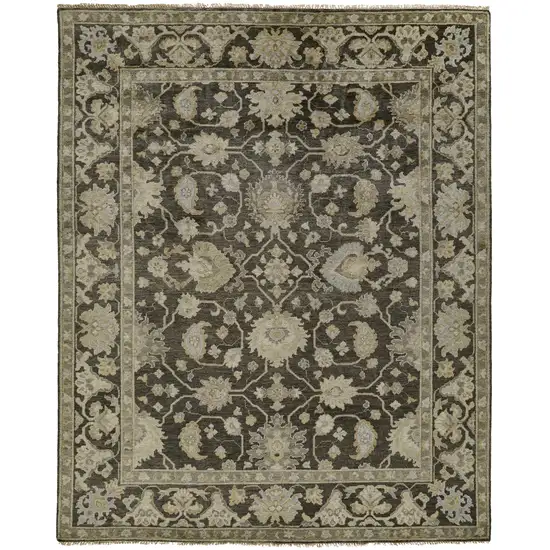 Taupe and Gray Wool Floral Hand Knotted Area Rug Photo 4