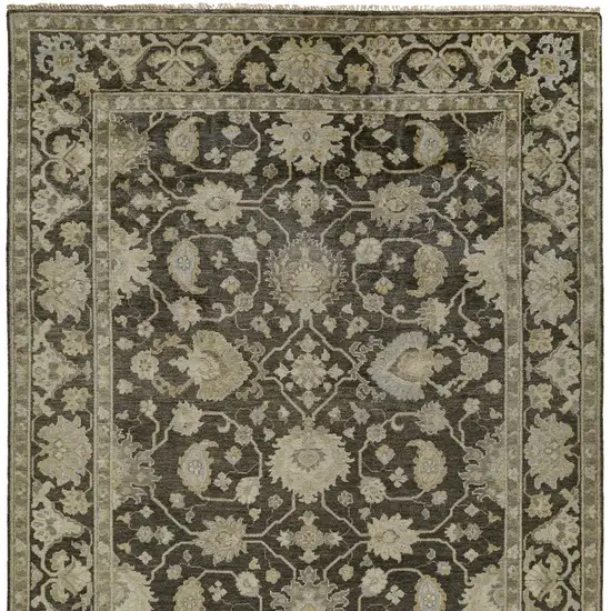 Taupe and Gray Wool Floral Hand Knotted Area Rug Photo 5