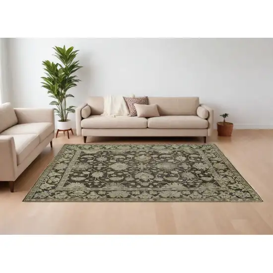 Taupe and Gray Wool Floral Hand Knotted Area Rug Photo 1