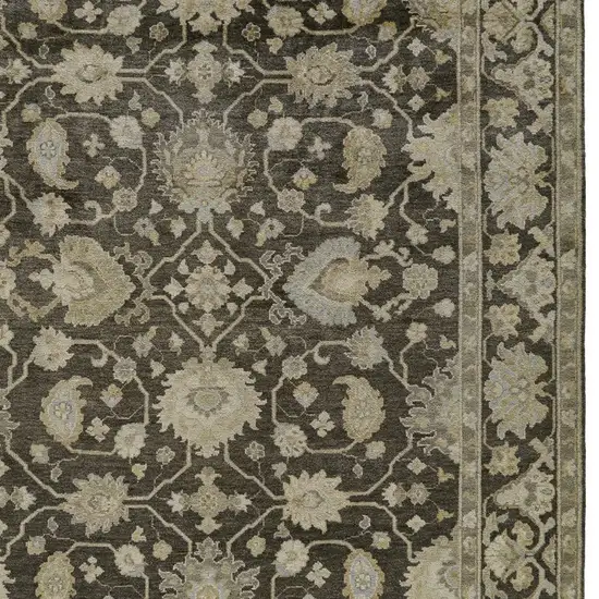 Taupe and Gray Wool Floral Hand Knotted Area Rug Photo 6