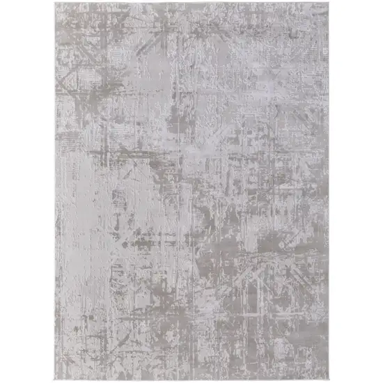 Taupe and Ivory Abstract Power Loom Worn Faded Area Rug Photo 2