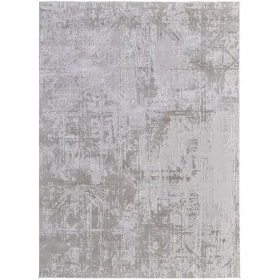 Taupe and Ivory Abstract Power Loom Worn Faded Area Rug Photo 3