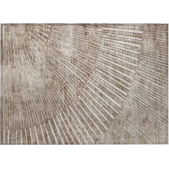 Taupe and Ivory Abstract Washable Non Skid Indoor Outdoor Area Rug Photo 5