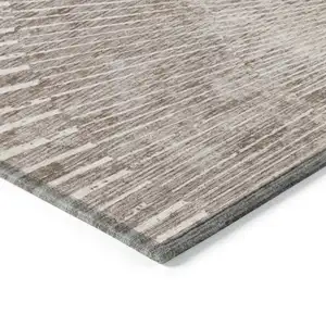 Photo of Taupe and Ivory Abstract Washable Non Skid Indoor Outdoor Area Rug