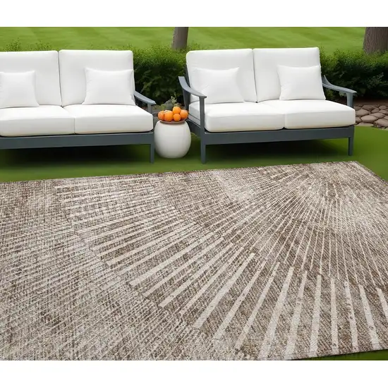 Taupe and Ivory Abstract Washable Non Skid Indoor Outdoor Area Rug Photo 1