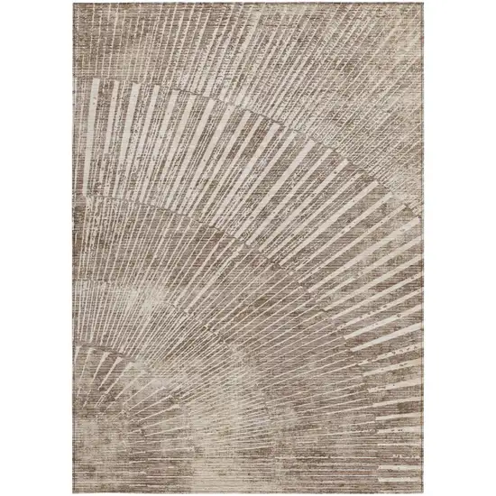 Taupe and Ivory Abstract Washable Non Skid Indoor Outdoor Area Rug Photo 5