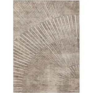 Photo of Taupe and Ivory Abstract Washable Non Skid Indoor Outdoor Area Rug