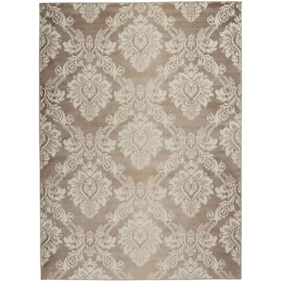 Taupe and Ivory Damask Distressed Non Skid Area Rug Photo 2