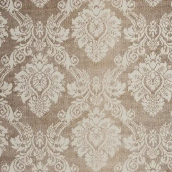 Taupe and Ivory Damask Distressed Non Skid Area Rug Photo 7