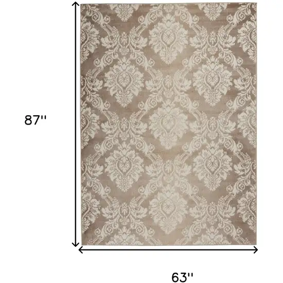 Taupe and Ivory Damask Distressed Non Skid Area Rug Photo 3