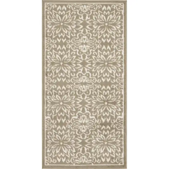 Taupe and Ivory Floral Area Rug Photo 2