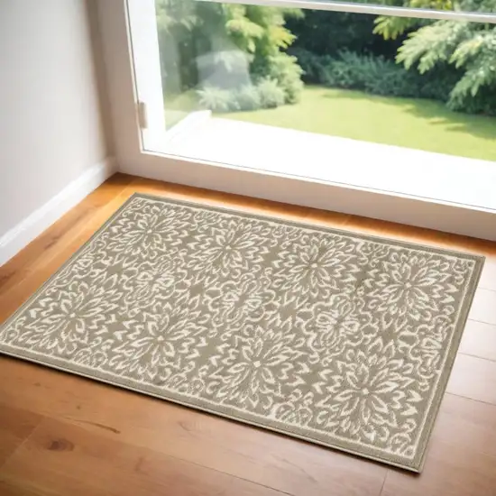 Taupe and Ivory Floral Area Rug Photo 1