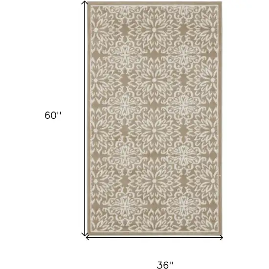 Taupe and Ivory Floral Area Rug Photo 3