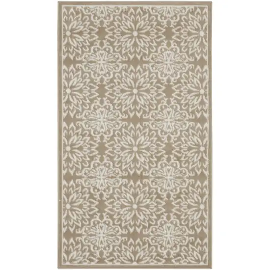 Taupe and Ivory Floral Area Rug Photo 4