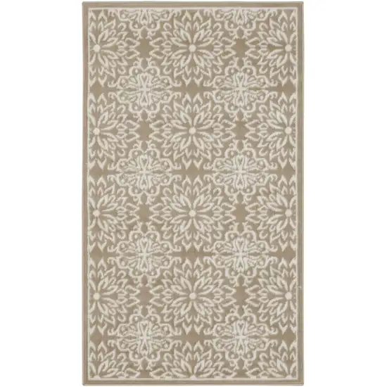 Taupe and Ivory Floral Area Rug Photo 2