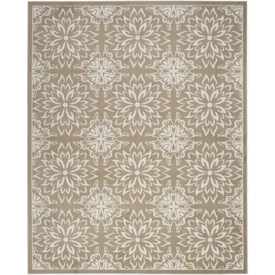 Taupe and Ivory Floral Medallion Non Skid Area Rug Photo 2